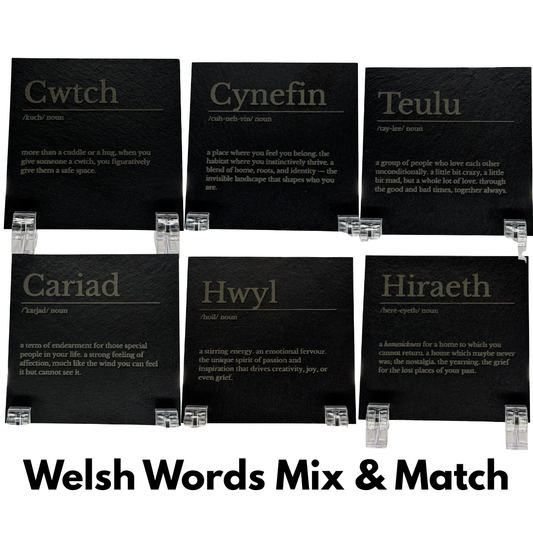 Set Of 4 | Welsh Word Definition Slate Coasters