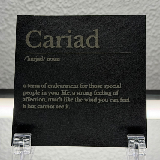 Cariad | Welsh Definition Slate Coaster