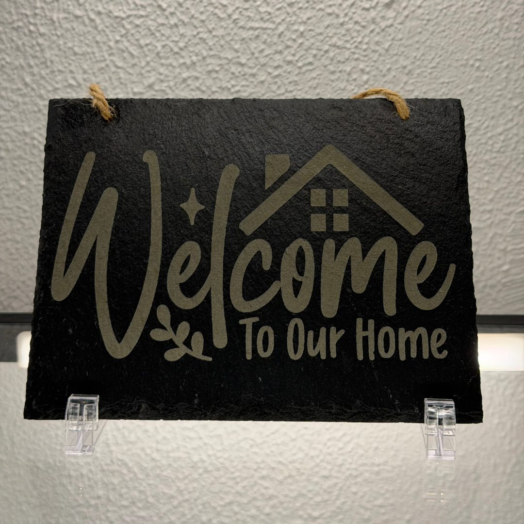 Welcome to Our Home Slate Sign – Engraved Hanging Door or Wall Plaque
