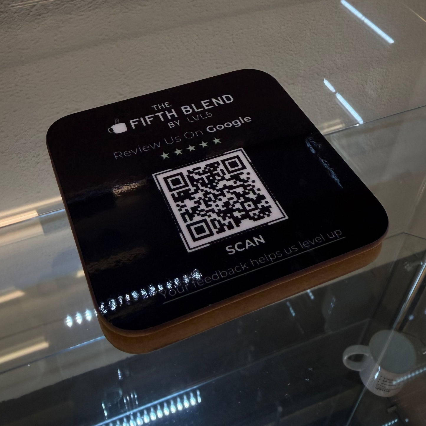 Branded QR Display - Custom QR Code Coaster for Google Reviews, WiFi & Menus