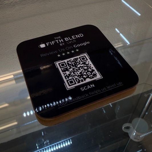 Branded QR Display - Custom QR Code Coaster for Google Reviews, WiFi & Menus